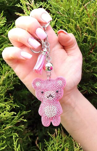 AuPra Teddy Bear Crystal KeyChain Gift Women Bling Rhinestone KeyRing Home Car Bag Clip Key Holder Lady Girl Tassel Present in Saudi Arabia