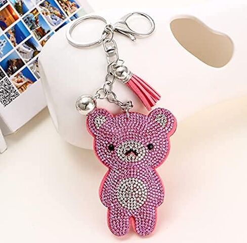 AuPra Teddy Bear Crystal KeyChain Gift Women Bling Rhinestone KeyRing Home Car Bag Clip Key Holder Lady Girl Tassel Present in Saudi Arabia