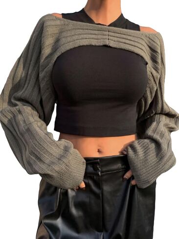 Verdusa Women's Drop Shoulder Ribbed Knit Crop Sweater Top Long Sleeve Pullovers in Saudi Arabia