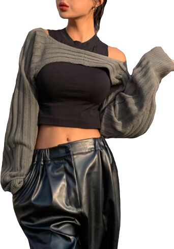 Verdusa Women's Drop Shoulder Ribbed Knit Crop Sweater Top Long Sleeve Pullovers in Saudi Arabia