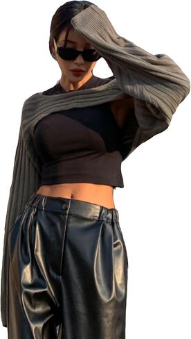 Verdusa Women's Drop Shoulder Ribbed Knit Crop Sweater Top Long Sleeve Pullovers in Saudi Arabia