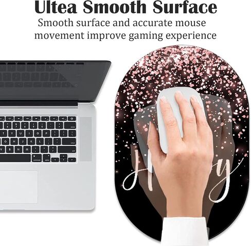 Personalized Gaming Mouse Pad and Coaster Combination, Rose Gold Glitter Black Be Happy Design Non-Slip Rubber Base Mouse Pad, Home Desk Decor, Custom Work and Gaming Mouse Pad in Saudi Arabia