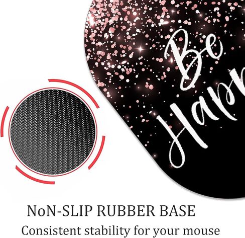 Personalized Gaming Mouse Pad and Coaster Combination, Rose Gold Glitter Black Be Happy Design Non-Slip Rubber Base Mouse Pad, Home Desk Decor, Custom Work and Gaming Mouse Pad in Saudi Arabia