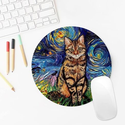 Black Cat Round Mouse Pad Gaming Mouse Desk Pad Mat Mousepads with Non-Slip Rubber Base Small Mousepad Office Home Personalized Mouse Pad Washable 7.9×7.9×0.12 inches in Saudi Arabia