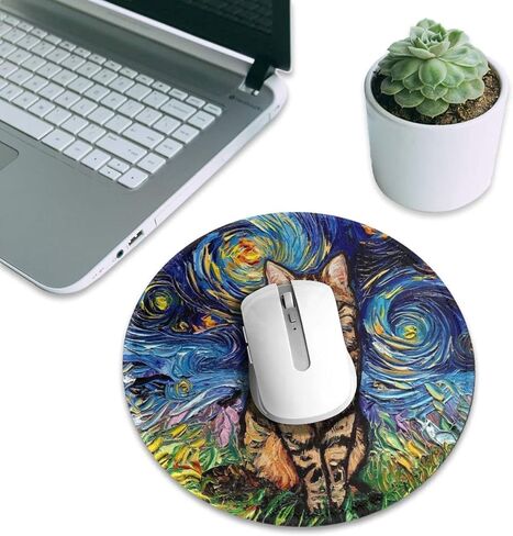 Black Cat Round Mouse Pad Gaming Mouse Desk Pad Mat Mousepads with Non-Slip Rubber Base Small Mousepad Office Home Personalized Mouse Pad Washable 7.9×7.9×0.12 inches in Saudi Arabia