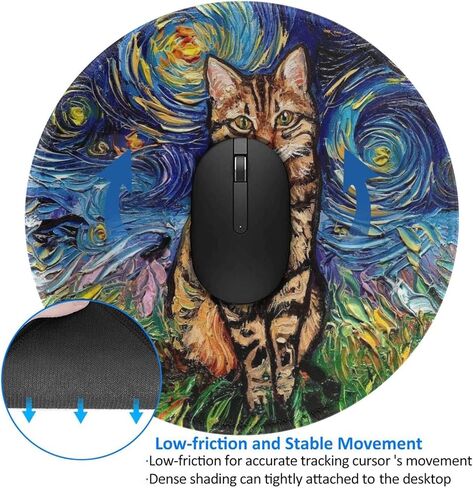 Black Cat Round Mouse Pad Gaming Mouse Desk Pad Mat Mousepads with Non-Slip Rubber Base Small Mousepad Office Home Personalized Mouse Pad Washable 7.9×7.9×0.12 inches in Saudi Arabia