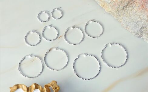 Hoops & Loops 925 Sterling Silver Twist Rope Round Hoop Earrings for Women Teen Girls, 15mm 20mm 25mm 30mm 35mm Silver, Yellow Gold, Rose Gold in Kuwait