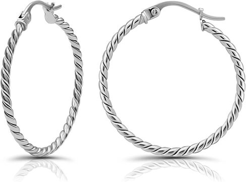 Hoops & Loops 925 Sterling Silver Twist Rope Round Hoop Earrings for Women Teen Girls, 15mm 20mm 25mm 30mm 35mm Silver, Yellow Gold, Rose Gold in Kuwait