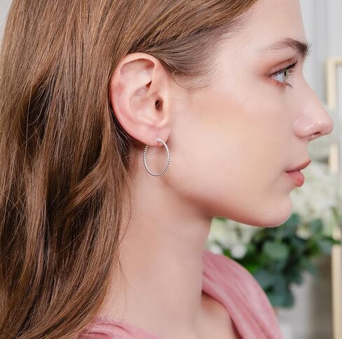 Hoops & Loops 925 Sterling Silver Twist Rope Round Hoop Earrings for Women Teen Girls, 15mm 20mm 25mm 30mm 35mm Silver, Yellow Gold, Rose Gold in Kuwait