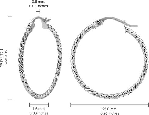 Hoops & Loops 925 Sterling Silver Twist Rope Round Hoop Earrings for Women Teen Girls, 15mm 20mm 25mm 30mm 35mm Silver, Yellow Gold, Rose Gold in Kuwait