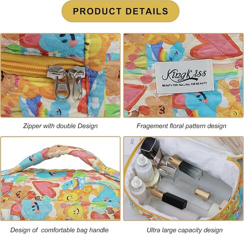 3PCS Quilted Floral Makeup Bag, Large Capacity Travel Cosmetic Bag, Cute Floral Makeup Bag Makeup Travel Organizer, for Women Girls (Pink) in Saudi Arabia