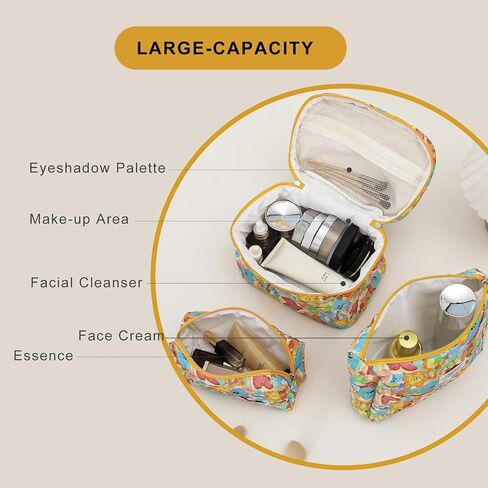 3PCS Quilted Floral Makeup Bag, Large Capacity Travel Cosmetic Bag, Cute Floral Makeup Bag Makeup Travel Organizer, for Women Girls (Pink) in Saudi Arabia