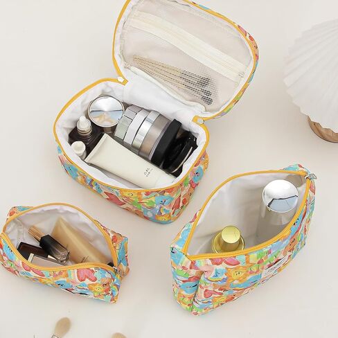 3PCS Quilted Floral Makeup Bag, Large Capacity Travel Cosmetic Bag, Cute Floral Makeup Bag Makeup Travel Organizer, for Women Girls (Pink) in Saudi Arabia