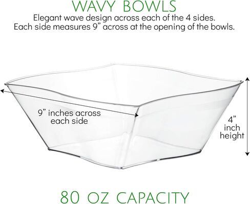 PLASTICPRO Disposable Elegant Wave Design Square Plastic Serving Bowls Heavy Duty for Party's Snack or Salad Bowl (4, Medium) in Saudi Arabia