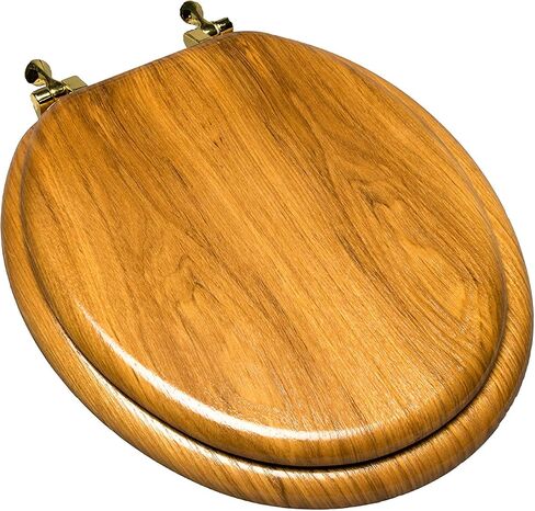 5Q1E4-17CH Natural Wood Toilet Seat with Decorative Finish Wood and Metal Single Post Hinge, Elongated, Light Oak with Chrome in Saudi Arabia