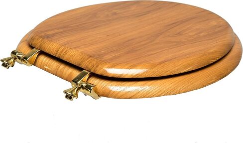 5Q1E4-17CH Natural Wood Toilet Seat with Decorative Finish Wood and Metal Single Post Hinge, Elongated, Light Oak with Chrome in Saudi Arabia