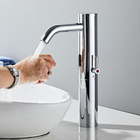 Bathroom Vanity Touchless Faucet with Temperature Control Rod Handle,Automatic Motion Sensor Basin Mixer Battery Power in Saudi Arabia