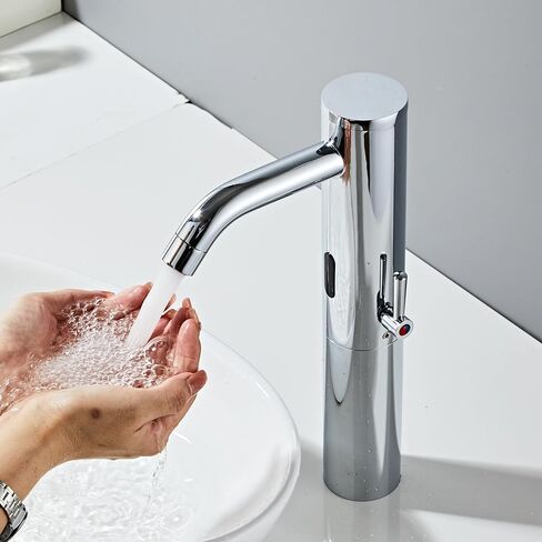 Bathroom Vanity Touchless Faucet with Temperature Control Rod Handle,Automatic Motion Sensor Basin Mixer Battery Power in Saudi Arabia