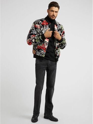 GUESS Men's Faux Fur Graffiti Bomber Jacket in Saudi Arabia