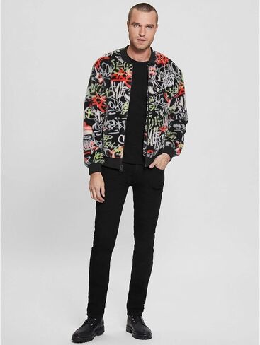 GUESS Men's Faux Fur Graffiti Bomber Jacket in Saudi Arabia