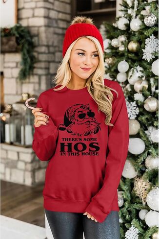 BANGELY Womens Christmas HoHo Sweatshirt Ugly Santa Hohos Long Sleeve Shirts Funny Santa Graphic Tee Casual Pullover Top in Saudi Arabia
