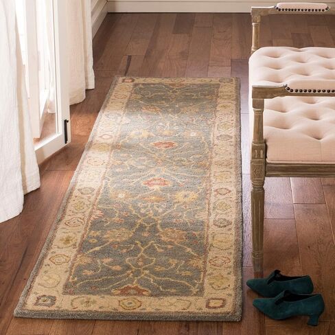 SAFAVIEH Antiquity Collection 2'3" x 8' Blue/Ivory AT314A Handmade Traditional Oriental Premium Wool Runner Rug in Saudi Arabia