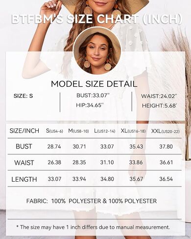 BTFBM Women's V Neck Smocked Short Sleeve Casual Dress Swiss Dot Swing Flowy Ruffle Hem Mini Beach Summer Dresses 2023 in Kuwait