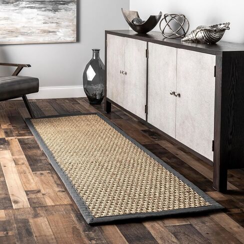 سجادة NuLOOM Hesse Checker Weave Seagrass للأماكن الداخلية/الخارجية، مقاس 2' 6' x 6'، رمادي داكن in Saudi Arabia