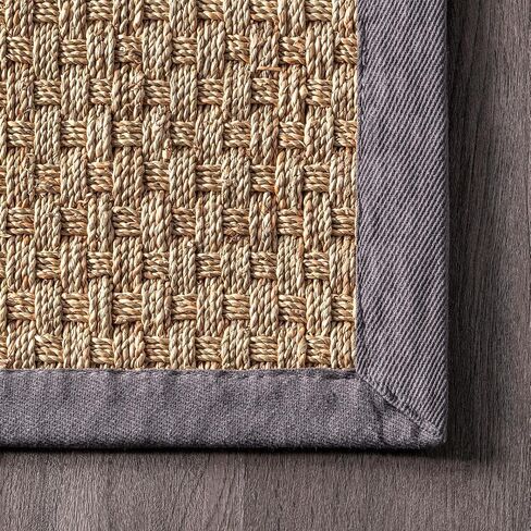 سجادة NuLOOM Hesse Checker Weave Seagrass للأماكن الداخلية/الخارجية، مقاس 2' 6' x 6'، رمادي داكن in Saudi Arabia
