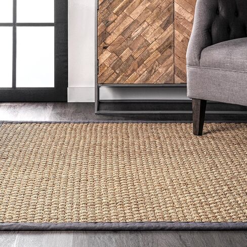 سجادة NuLOOM Hesse Checker Weave Seagrass للأماكن الداخلية/الخارجية، مقاس 2' 6' x 6'، رمادي داكن in Saudi Arabia