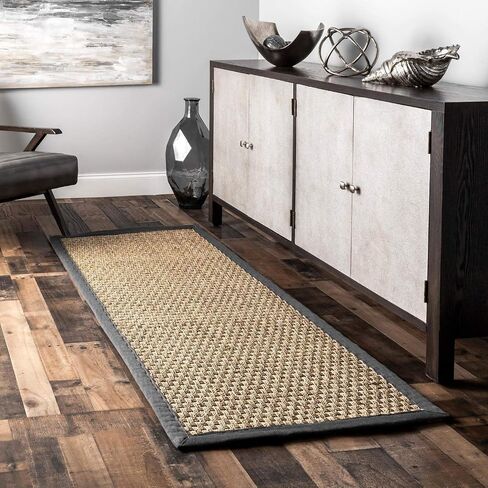 سجادة NuLOOM Hesse Checker Weave Seagrass للأماكن الداخلية/الخارجية، مقاس 2' 6' x 6'، رمادي داكن in Saudi Arabia