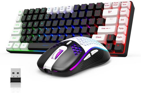 RedThunder K84 Wireless Keyboard and Mouse Combo, Rainbow Backlit Rechargeable Battery, 75% Layout TKL Ultra Compact Gaming Keyboard & Lightweight 3200 DPI Honeycomb Optical Mouse (Black-White) in Saudi Arabia
