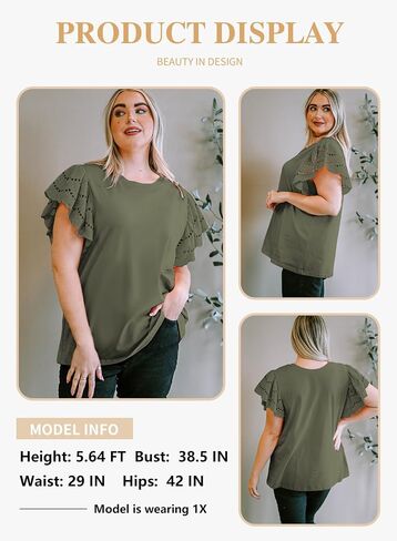 Eytino Womens Plus Size Hollow Out Ruffle Short Sleeve Crewneck Summer Casual Tee Shirts Blouse(1X-5X) in Kuwait