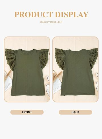 Eytino Womens Plus Size Hollow Out Ruffle Short Sleeve Crewneck Summer Casual Tee Shirts Blouse(1X-5X) in Kuwait