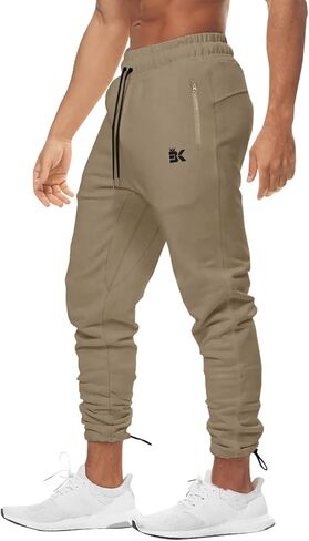 BROKIG Mens Ankle Cords Workout Jogger Pants, Slim Fit Gym Joggers Athletic Sweatpants for Men with Zipper Pockets in Kuwait