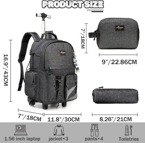 حقيبة ظهر بعجلات سوداء من Meetbelify للفتيات والأولاد حقيبة ظهر دوارة لحمل أمتعة السفر للأطفال الكبار in Kuwait