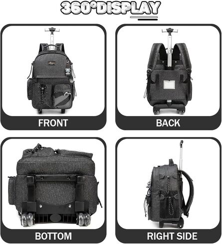 حقيبة ظهر بعجلات سوداء من Meetbelify للفتيات والأولاد حقيبة ظهر دوارة لحمل أمتعة السفر للأطفال الكبار in Kuwait