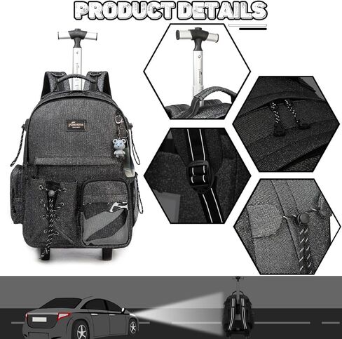 حقيبة ظهر بعجلات سوداء من Meetbelify للفتيات والأولاد حقيبة ظهر دوارة لحمل أمتعة السفر للأطفال الكبار in Kuwait