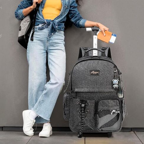 حقيبة ظهر بعجلات سوداء من Meetbelify للفتيات والأولاد حقيبة ظهر دوارة لحمل أمتعة السفر للأطفال الكبار in Kuwait