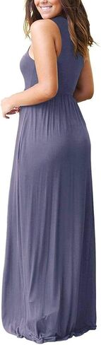 فساتين Ezbelle النسائية الطويلة بدون أكمام بظهر Racerback مع جيوب، فستان طويل فضفاض سادة in Kuwait