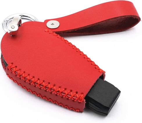 Leather Smart 4 Buttons Key Fob Case Cover Chain for Chrysler 300 Dodge Durango Challenger Journey Charger Grand Caravan (Red) in Saudi Arabia