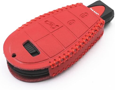 Leather Smart 4 Buttons Key Fob Case Cover Chain for Chrysler 300 Dodge Durango Challenger Journey Charger Grand Caravan (Red) in Saudi Arabia