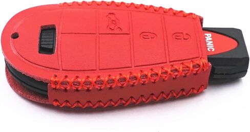 Leather Smart 4 Buttons Key Fob Case Cover Chain for Chrysler 300 Dodge Durango Challenger Journey Charger Grand Caravan (Red) in Saudi Arabia
