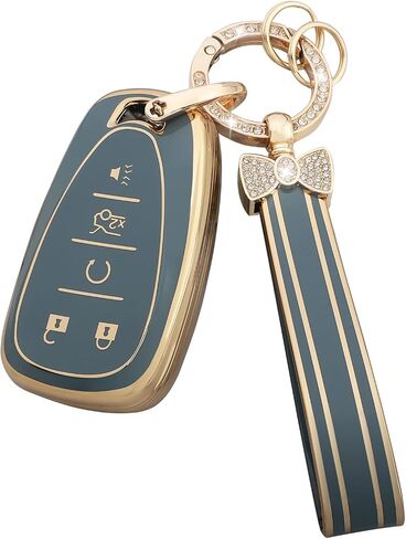 LECART TPU Key Fob Cover for Chevy Accessories Equinox Malibu Blazer Traverse Camaro Trailblazer Volt 5 Buttons Smart Key Case with Bling Keychain Blue Car Key Shell Protector in Saudi Arabia