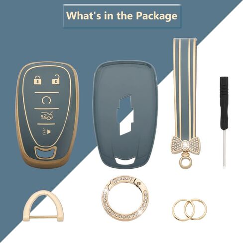 LECART TPU Key Fob Cover for Chevy Accessories Equinox Malibu Blazer Traverse Camaro Trailblazer Volt 5 Buttons Smart Key Case with Bling Keychain Blue Car Key Shell Protector in Saudi Arabia