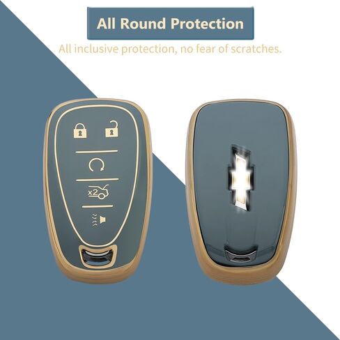 LECART TPU Key Fob Cover for Chevy Accessories Equinox Malibu Blazer Traverse Camaro Trailblazer Volt 5 Buttons Smart Key Case with Bling Keychain Blue Car Key Shell Protector in Saudi Arabia