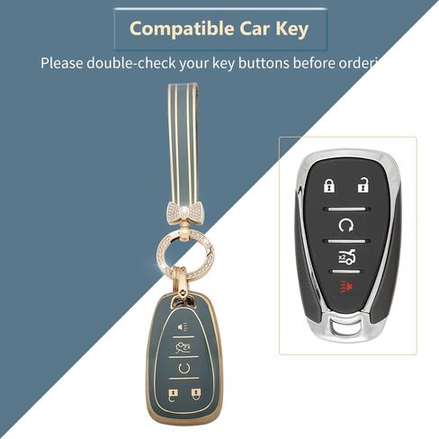 LECART TPU Key Fob Cover for Chevy Accessories Equinox Malibu Blazer Traverse Camaro Trailblazer Volt 5 Buttons Smart Key Case with Bling Keychain Blue Car Key Shell Protector in Saudi Arabia