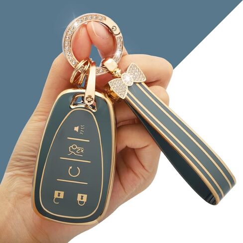 LECART TPU Key Fob Cover for Chevy Accessories Equinox Malibu Blazer Traverse Camaro Trailblazer Volt 5 Buttons Smart Key Case with Bling Keychain Blue Car Key Shell Protector in Saudi Arabia