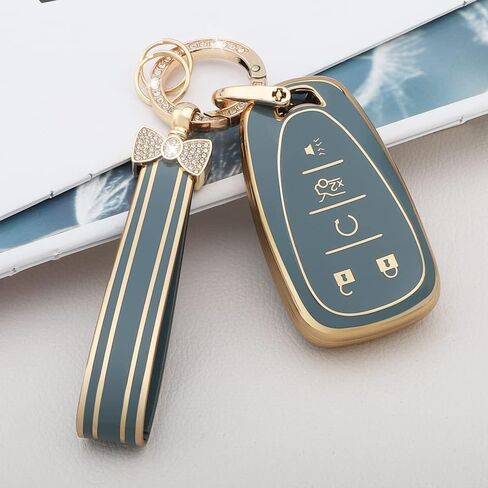 LECART TPU Key Fob Cover for Chevy Accessories Equinox Malibu Blazer Traverse Camaro Trailblazer Volt 5 Buttons Smart Key Case with Bling Keychain Blue Car Key Shell Protector in Saudi Arabia