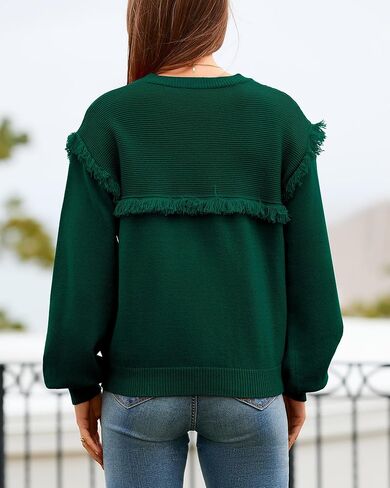 سترات خريف نسائية من Dowerme موضة 2023 بأكمام واسعة وفتحة رقبة دائرية بلوفر مكتنز فضفاض ومضلع ومتماسك بشرابة علوية in Kuwait